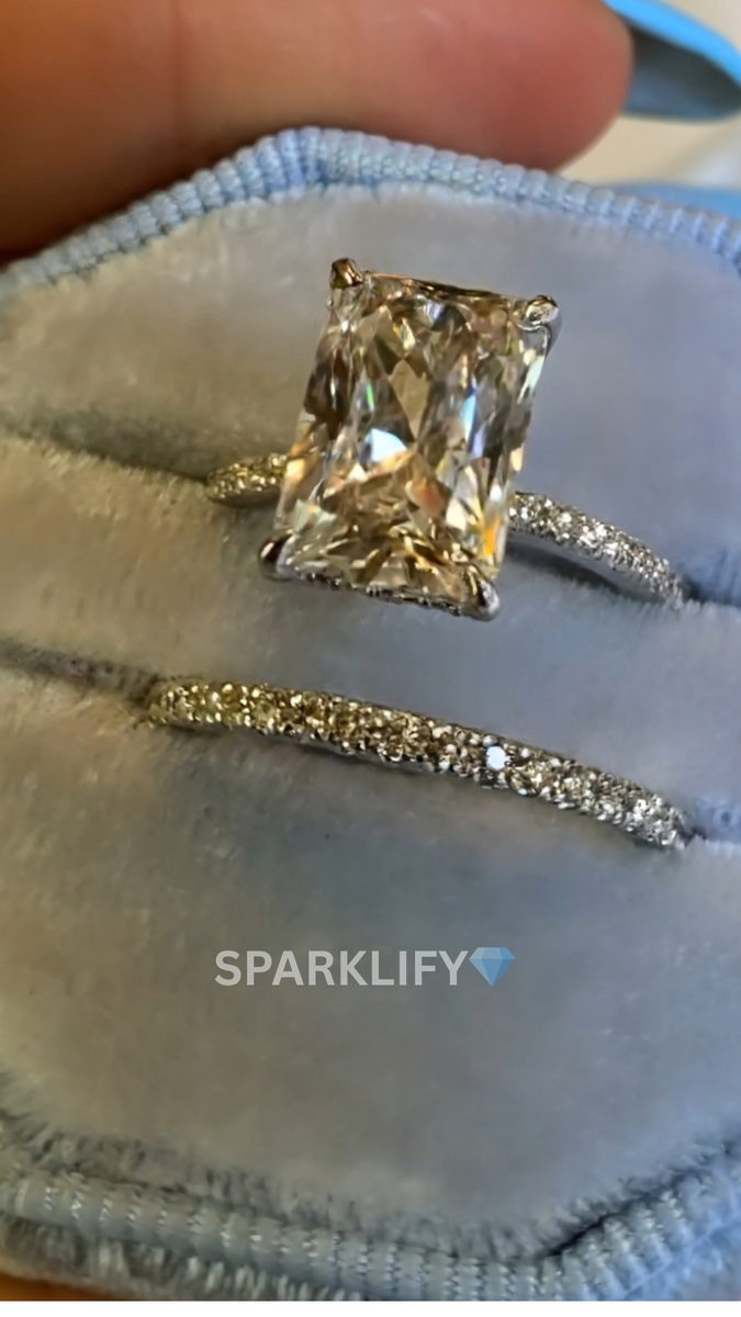 Sparklify: 1ct-5ct IGI Certified Radiant Lab Diamond Ring Set + Matching Eternity Band