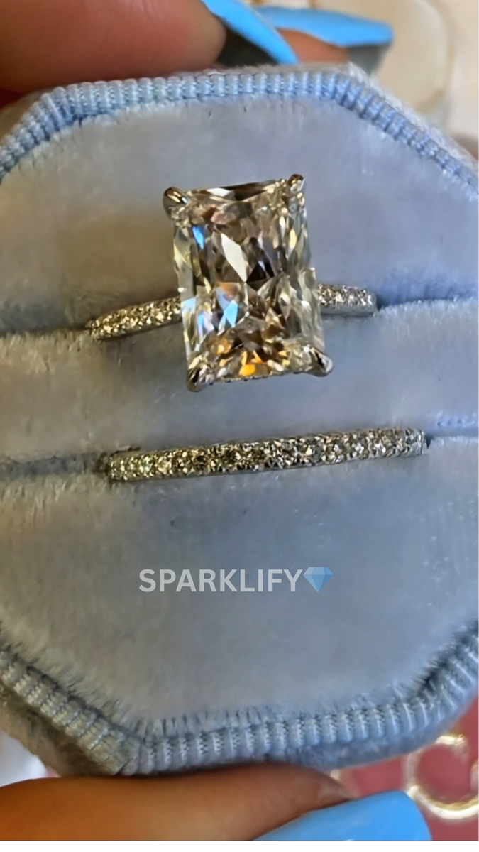 Sparklify: 1ct-5ct IGI Certified Radiant Lab Diamond Ring Set + Matching Eternity Band