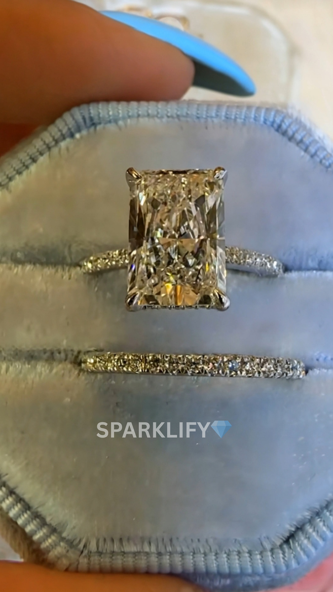 Sparklify: 1ct-5ct IGI Certified Radiant Lab Diamond Ring Set + Matching Eternity Band