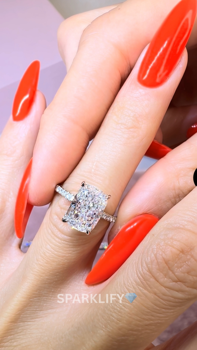 Sparklify: 1ct-5ct IGI Certified Radiant Lab Diamond Ring Set + Matching Eternity Band